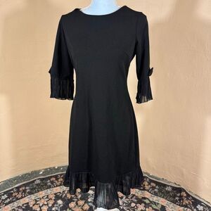 Y2K Glamour Black Pleated Chiffon Trim Cocktail Dress – Bow Cuff Detail | Ruffle